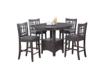 Contemporary Dining Room Counter Height 5pc Dining Set Round Table w Leaf And 4x Side Chairs Gray Finish Solid wood