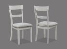 Rustic Farmhouse Transitional 5-Piece Dining Set Rectangular Table Linen Look Fabric Upholstered Chair Seat Wooden Dining Room Furniture White/Gray Dr