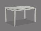 Rustic Farmhouse Transitional 5-Piece Dining Set Rectangular Table Linen Look Fabric Upholstered Chair Seat Wooden Dining Room Furniture White/Gray Dr
