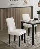 White Color Wool Fabric Chairs Faux Marble Top Table 5pc Dining Set Kitchen Dinette Cushions Upholstered 4x Chairs Dining Room