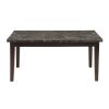 Dark Cherry Finish Wooden 6pc Dining Set Marble Top Table with 4 Side Chairs Bench Seating Dark Brown Faux Leather Upholstered Dining Kitchen Furnitur
